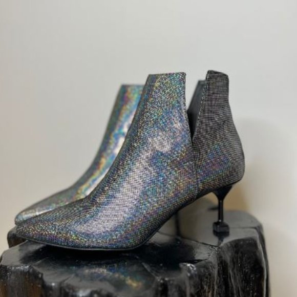 Made in Italy Womens Sparkle Pointed Ankle Boots Size 9-9.5US Metallic - Picture 2 of 5